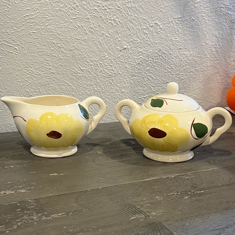 Vintage Blue Ridge Pottery cream and sugar set Sun Bouquet pattern hand-painted